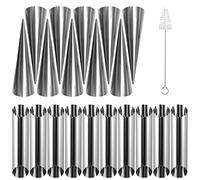 Stampi per Cannoli,Cannoli Stampi,Cannoli Siciliani,20 Pezzi Stampo per Corno Torta e 1 Spazzola di Pulizia,Kit Cannoli Siciliani Acciaio Inossidabile per Cuocere Croissant,Coni Gelato