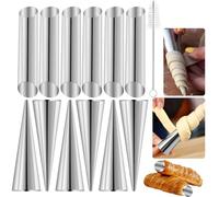 Stampi per Cannoli Inox - Set da 25 pezzi antiaderente con 12 coni e 12 tubi + spazzola per la pulizia - Accessori per pasticceria per croissant, rotoli di schiuma e pasta sfoglia
