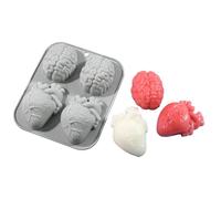 Stampi per caramelle al cioccolato,Stampi da forno di Halloween,Stampo da forno a forma di cuore e cervello per fare candele, stampi in silicone - aromaterapia a 4 cavità, stampo