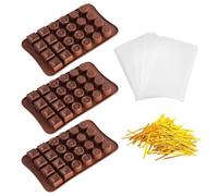 Stampi Per Cioccolato Da 3 Pezzi, Con Sacchetti Da 100 Pezzi E Filo Per Legare Da 100 Pezzi, Stampi In Silicone, Stampi Per Caramelle, Accessori Da Forno Fai-Da-Te