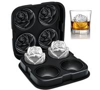 Stampi Per Cubetti Di Ghiaccio Rose,4 Cavità Fiore Creatore Di Palline Di Ghiaccio Riutilizzabili Formine con Coperchio per Alcolici Cocktails Whisky