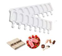 Stampi per Gelato Silicone,2 Pezzi 8 Cavità Stampi ghiaccioli in Silicone con 20 Stecchi Gelato Legno,Ideale per la Preparazione Cioccolato congelato Fai da Te Gelati,Lecca-lecca Formine Ghiaccioli