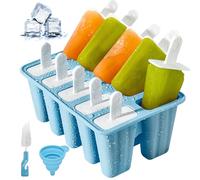 Stampi per Gelato, Stampi per Ghiaccioli in Silicone, Riutilizzabili Ghiaccioli Stampol, con Spazzola di Pulizia e Imbuto Pieghevole, Formine per il Cioccolato e il Gelato Fai da Te (Blu, 10 Cavità)