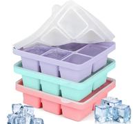 Stampi per ghiaccio, 3 Pezzi 6 Griglie Ghiaccio Stampo Cubetti Silicone, Impilabili Vassoio pplicabile a Stampi Ghiaccio Grande per Cocktail Whisky Birravvino Gelato Succhi Frutta