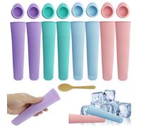 Stampi per ghiaccio in silicone, 8 pezzi, stampi per gelato sul manico, in silicone, stampi per ghiaccio con coperchio con piccoli cucchiai di legno, stampi per ghiaccio d'acqua, sacchetti