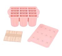 Stampi per Ghiaccioli in Silicone 12 Scomparti con Coperchio e 50 Stecchi - Resistente a Temperature da - 40℃ a 230℃, Facile da Pulire e Multiuso per Casa e Ufficio (Rosa +50 bastoncini di gelato)