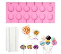 Stampi per Lecca-Lecca in Silicone, 12 Stampi Rotondi in Silicone Lollipop con 20 Lollipop Sticks, Antiaderenti e Facili da Rilasciare per Torte, Caramelle, Gelatine e Lecca-Lecca al Cioccolato