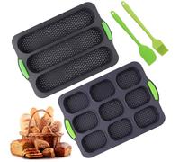 Stampi per Pane, Stampi per Panini, stampi in Silicone per Panini, Stampo per Baguette Riutilizzabile, con Spatola in Silicone e Spazzola in silicone, Adatto per la Pasticceria Casalinga, 2 Pezzi