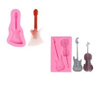 Stampi Per Pasta Di Zucchero 2Pcsdiy Strumento Musicale Membrana Musica Chitarra Forma Torta Fondente Decorazione Stampo In Silicone Strumenti Di Cottura