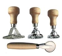 stampi per ravioli, stampi per tortellini, stampi per biscotti con rotella taglia pasta, kit prodotti italiani, set 4 utensili cucina, robusti, pratici, utili, fai la pasta in casa, manico in legno