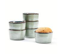 Stampi per Soufflé, Ciotole da Dessert in Ceramica da 6 x 240 ml, Pirottini da Soufflé in Porcellana per Muffin, Cupcake e Budini - Glassa di Reazione, Verde