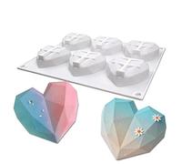 Stampi per torte in mousse in silicone 3D Bakeware Stampo per candele per sapone fai-da-te, 6 fori Cuore a forma di diamante