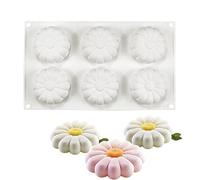 Stampi per torte in mousse in silicone Stampo per candele in sapone fai-da-te 3D Bakeware, 6 fori Margherite piccole