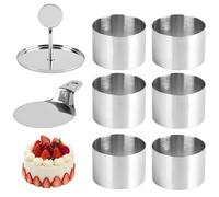 Stampi rotondi per mousse, 8 pezzi, in acciaio inox, set da forno, 6 stampi, vassoio, piastra di pressa, per mini cheesecake, torte a strati