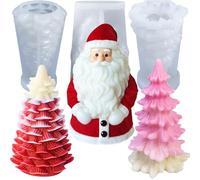 Stampi Silicone Natale 3D Set 3 Pezzi, Stampi per Candele Profumate Babbo Natale e Albero di Natale, per Resina, Gesso, Sapone Fai da Te