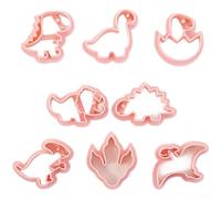 Stampini per biscotti, 8 pezzi, a forma di dinosauro, funzionamento a pressione e taglio, materiale PP per alimenti, facili da pulire, per la cottura dei bambini