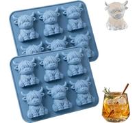 Stampo 3D per cubetti di ghiaccio a forma di mucca delle Highland, vassoio in silicone a 6 cavità per whisky e cocktail, stampo professionale in silicone per alimenti per cioccolato e cottura (2 pezzi