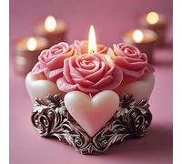 Stampo cilindrico a spirale in silicone a forma di cuore con rose e fiori, per candele, resina e sapone