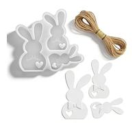 Stampo Coniglietto Pasqua con Orecchie Storte in Silicone - Set da 3 per Candele, Sapone & Cioccolato | Con Corda di Iuta per Decorazioni DIY, Regali e Lavoretti Creativi | Per Alimenti & Lavabile