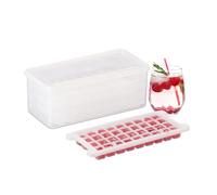 Relaxdays Set Vaschette per Cubetti di Ghiaccio, 4 Stampi Portaghiacchio, BPA Free, con Box e Coperchio, Trasparente, 11 x 28 x 13,5 cm