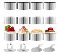 Stampo da dessert a 16 pezzi, tra cui 12 anelli di torta (8 cm di diametro), 2 staffe inferiori e 2 coperchi, Coppapasta tondi è adatto per mousse, torte, dessert, modellatura della pasticceria