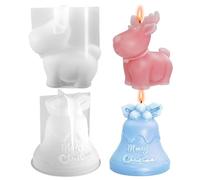 Stampo di silicone di Natale 2 pezzi renne 3d ＆ campana di resina natalizia stampi per fusione epossidica fai -da -te stampo per la preparazione di candele aromaterapia in cera candela per decorazion