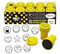AladinE Smiley Stampo Easy, Timbri per Bambini, Nero/Giallo, Small, Kit di 6 Timbri Preinchiostrati