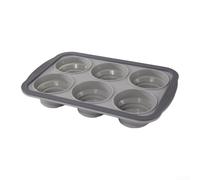 Stampo flessibile in silicone per muffin, 6 tazze, non adatto al forno, per muffin e brownie, design pieghevole salvaspazio con telaio in metallo (grigio)