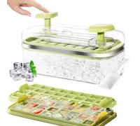 Stampo Ghiaccio con Coperchio e Contenitore, Ghiaccio Stampo,Vassoio per Cubetti di Ghiaccio Doppio Strato con Pala, Facile Rilasciare 64 Pezzi Cubetti di Ghiaccio per Bevande (Verde)