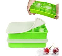 Stampo Ghiaccio con Coperchio silicone 2 Pezzi, Stampo ghiaccio silicone BPA Free, Ghiaccio Stampo per Whisky, Cocktail e Snack per bambini, Stampi per Ghiaccio 15 Cubetti Ghiaccio, Verde