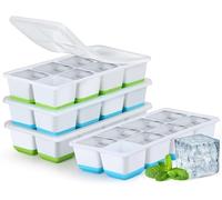 Stampo Ghiaccio Grande, JRISBO Set 2 Stampi con Coperchio per Cubetti Ghiaccio Silicone senza BPA, Formine Cubi Ghiaccio Forma Vaschette Ice Cube Tray per Cocktail Birra Whisky (2 Verde + 2 Blu)
