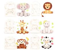 Stampo in silicone per animali della giungla per resina epossidica, cake topper, ciondolo, portachiavi, topping, elefante, leone, giraffa, ippopotamo, scimmia, zebra, 6 pezzi, altezza: 6,69,25 cm