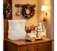 Stampo in silicone per Babbo Natale che guida un'auto vintage, stampo in rilievo per Babbo Natale e una ragazza che cavalcano un camion, stampo fai-da-te per resina, gesso e cemento, decorazione natal