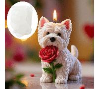 Stampo in silicone per candela a forma di cane soffice che tiene una rosa rossa, stampo per candela profumata fai-da-te a forma di cane che tiene una dolce rosa rossa, adatto per resina, gesso, argill