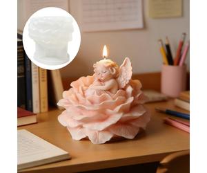 Stampo in silicone per candela profumata con angelo seduto su un fiore di loto, angelo addormentato e il suo trono di loto, adatto per resina, gesso, argilla, calcestruzzo, cemento, artigianato, stamp