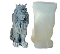 Stampo in silicone per candele a forma di leone con corona, per cera, sapone, resina epossidica, fai da te, leone maschio, forte, animale, diserbo, feste, cene, casa, gesso, ornamenti natalizi