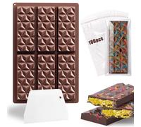 Stampo in silicone per cioccolato, 6 pannelli, in silicone, con raschietto e borsa, barrette per cereali, per la produzione di barrette di cioccolato, muffin, brownies e cheesecake