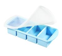 Stampo in silicone per congelatore con coperchio, grande vassoio per zuppe e congelatore, vassoio per porzioni di cibo, zuppe, contenitori per cubetti di ghiaccio per conservare (blu 4 griglie)