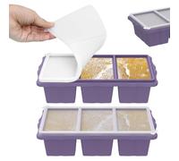 Stampo in silicone per congelatore con coperchio, grande vassoio per zuppe e congelatore, vassoio per porzioni di cibo, zuppe, contenitori per cubetti di ghiaccio (viola, 3 griglie + 3 griglie)