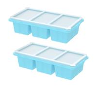 Stampo in silicone per congelatore con coperchio, grande vassoio per zuppe e congelatore, vassoio per porzioni di cibo, zuppe, contenitori per cubetti di ghiaccio per conservare (blu, 3 griglie + 3