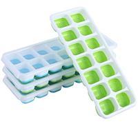Stampo in silicone per cubetti di ghiaccio con coperchio (4 pezzi) 14 contenitori per cubetti di ghiaccio in silicone, certificato LFGB e senza BPA, verde/blu, impilabile, Ice Cube