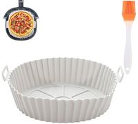 Stampo in silicone per friggitrice ad aria calda, 20 cm, Air Fryer Silicone Pot Liners, accessorio Airfryer in silicone, con pennello da forno, riutilizzabile al posto adatto per Ninja Tefal Cosori