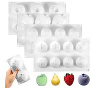 Stampo in silicone per mousse, 4 pezzi, stampi in silicone 3D, per dolci | Quattro motivi di frutta con rivestimento antiaderente flessibile e resistenza al calore fino a 230 gradi per una rimozione