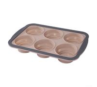 Stampo in silicone per muffin, 6 tazze, non pieghevole, con telaio in metallo, sicuro in forno e flessibile, per cuocere e pulire senza sforzo (rosa)