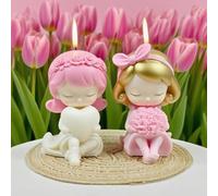 Stampo in silicone romantico 3D a forma di ragazza che abbraccia un cuore, con design di una fascia per capelli floreale rosa - ideale per candele di aromaterapia, lavoretti in resina, regali di San V