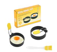 Stampo pancake 2 Pezzi - Anelli per uova rotondi - Anello di Uovo - con manico pieghevole e pennello per olio - adatti per padelle - perfetti per uova, sandwich, polpette e hamburger
