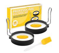 Stampo Pancake, 2 Pezzi, anelli professionali per uova in acciaio inox, con Manico Pieghevole e Spazzola, Fritto Stampo, formine per uova fritte, frittelle, panini, per la colazione, 7 cm