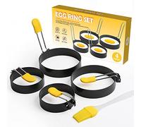 Stampo Pancake per Padella - stampo per uova fritte RotondI anelli per uova in acciaio inox 4 pezzi utensili da cucina con spazzola e copertura in silicone antiscottatura, per uova fritte, panini