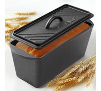 Navaris Stampo Pane in Cassetta - Teglia Plumcake in Ghisa con Coperchio - 34 cm - Cottura al Forno e Barbecue - Distribuzione Uniforme del Calore per Dolce e Salato - Nero