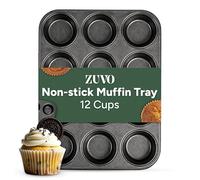 Stampo per 12 muffin, cupcake e Yorkshire pudding, antiaderente, 33 cm x 26,5 cm x 3 cm Nero